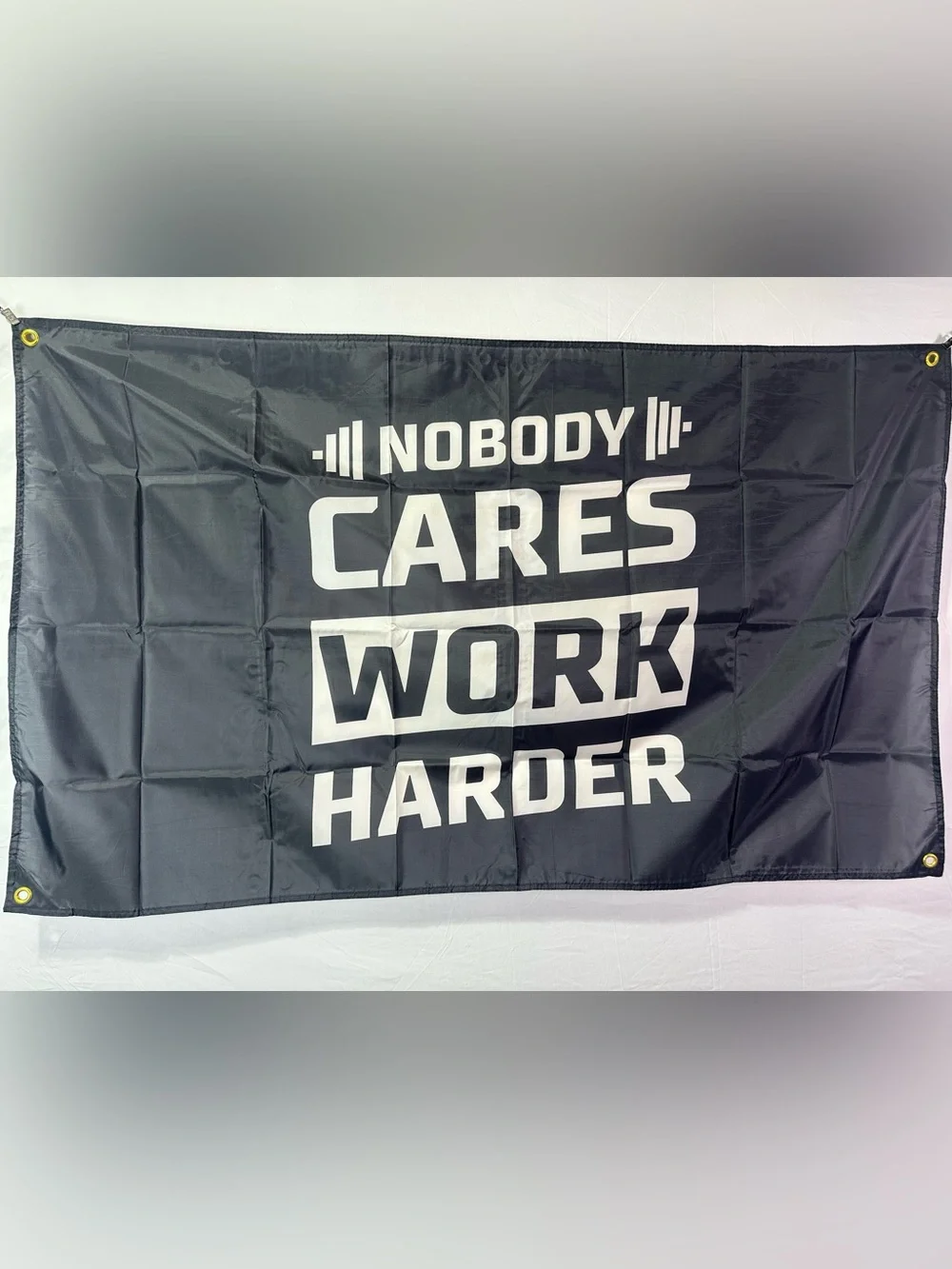 Inspiring Gym “Nobody Cares Work Harder” banner Tapestry 5x3Ft.